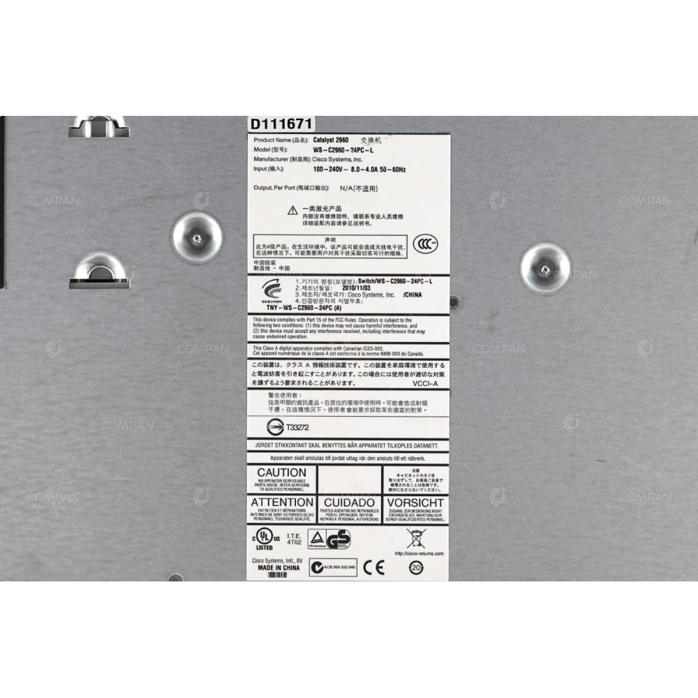 Cisco WS-C2960-24PC-L 24x RJ-45 100Mb 2x Combo RJ-45 / SFP 1Gb - PoE Switch